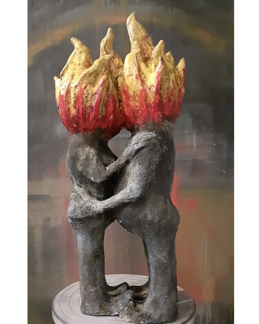 Sculpture titled "L'ardent Baiser" by Pierre Sgamma, Original Artwork, Ceramics