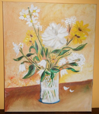 Painting titled "bouquet blanc" by Pierrette Kuhn, Original Artwork, Oil