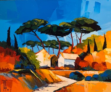 Peinture intitulée "Au village" par Pierrick Tual, Œuvre d'art originale, Huile