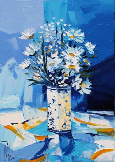 Schilderij getiteld "Bouquet blanc" door Pierrick Tual, Origineel Kunstwerk, Olie