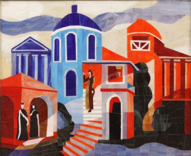 Картина под названием "Mosaic panel "City"" - Tatiana Fololeeva, Подлинное произведение искусства, Мозаика