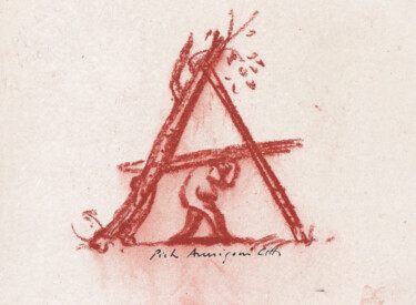 「'A' come Annigoni」というタイトルの描画 Pietro Annigoniによって, オリジナルのアートワーク, 鉛筆