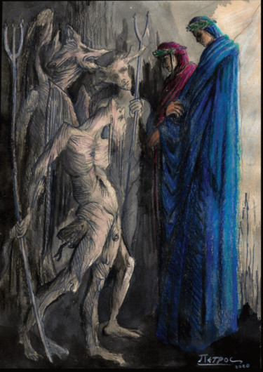Pittura intitolato "Inferno, Canto XXI" da Pietro Di Pompeii, Opera d'arte originale, Grafite