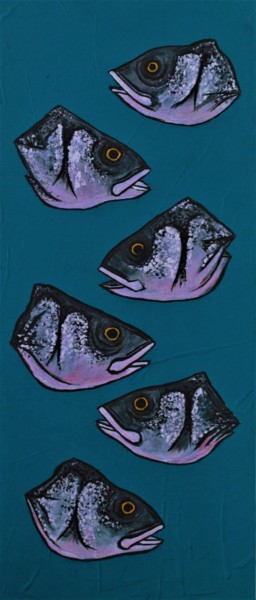 Pittura intitolato "Fish Heads" da Simon Houlton, Opera d'arte originale, Acrilico Montato su Telaio per barella in legno