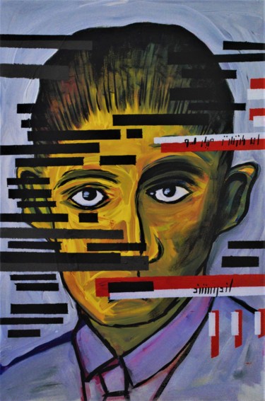 Malerei mit dem Titel "Kafka Redacted" von Simon Houlton, Original-Kunstwerk, Acryl Auf Keilrahmen aus Holz montiert