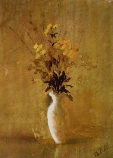 Картина под названием "Хризантемы" - Юрий Кравцов, Подлинное произведение искусства, Масло