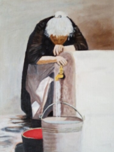 Pintura intitulada "mamie a la fontaine" por Pilar Canovas, Obras de arte originais, Óleo