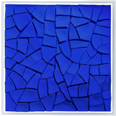 Sculpture titled "CRACKED BLUE II" by Pin Vega, Original Artwork, Resin Mounted on Wood Panel