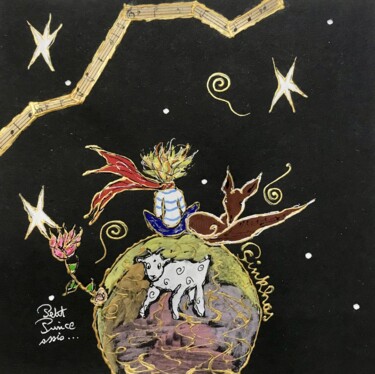 「Petit Prince assis」というタイトルの描画 Pinkhasによって, オリジナルのアートワーク, グワッシュ水彩画