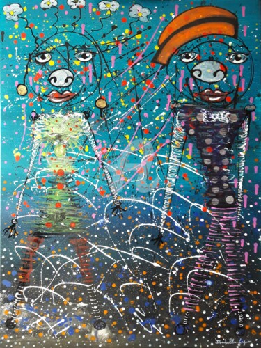 Painting titled "Duo d'artistes" by Pinkivioletblue, Original Artwork, Acrylic Mounted on Wood Stretcher frame