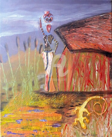 Картина под названием "Scène africaine" - Pinkivioletblue, Подлинное произведение искусства, Акрил Установлен на Деревянная…