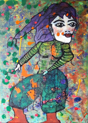 Painting titled "La demoiselle en ju…" by Pinkivioletblue, Original Artwork, Acrylic Mounted on Wood Stretcher frame