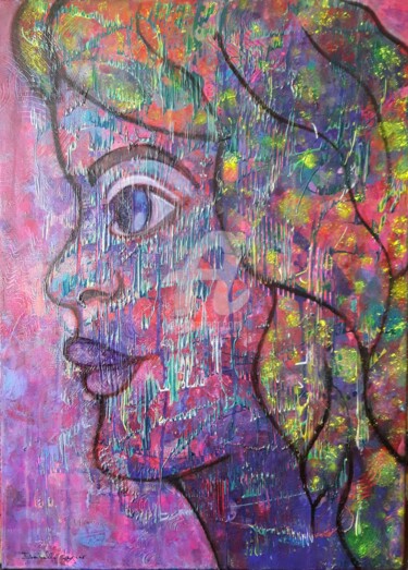 Schilderij getiteld "La demoiselle blonde" door Pinkivioletblue, Origineel Kunstwerk, Acryl Gemonteerd op Frame voor houten…