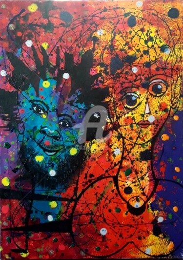 Картина под названием "Couple en fin de co…" - Pinkivioletblue, Подлинное произведение искусства, Акрил Установлен на Деревя…