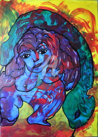 绘画 标题为“La demoiselle à l'a…” 由Pinkivioletblue, 原创艺术品, 丙烯 安装在木质担架架上