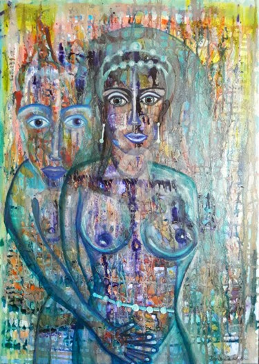 Painting titled "Tout contre toi" by Pinkivioletblue, Original Artwork, Acrylic Mounted on Wood Stretcher frame