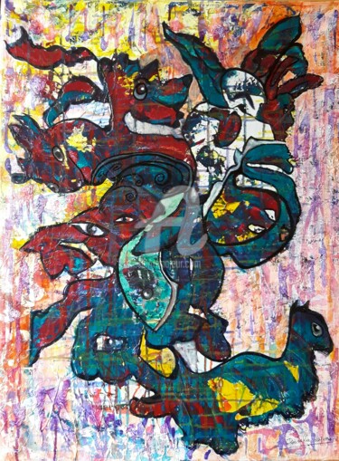 Pintura titulada "Hybridation" por Pinkivioletblue, Obra de arte original, Acrílico Montado en Bastidor de camilla de madera