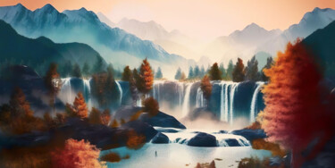 Digital Arts titled "Waterfalls" by Piotr Alaborski, Original Artwork, Digital Painting