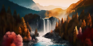 Digitale Kunst getiteld "Waterfalls #4" door Piotr Alaborski, Origineel Kunstwerk, Digitaal Schilderwerk