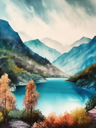 数字艺术 标题为“Mountains lake #6” 由Piotr Alaborski, 原创艺术品, 数字油画