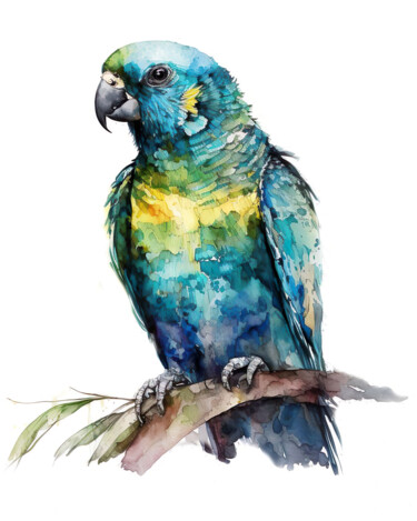 Digitale Kunst mit dem Titel "Exotic Parrot" von Piotr Alaborski, Original-Kunstwerk, Aquarell