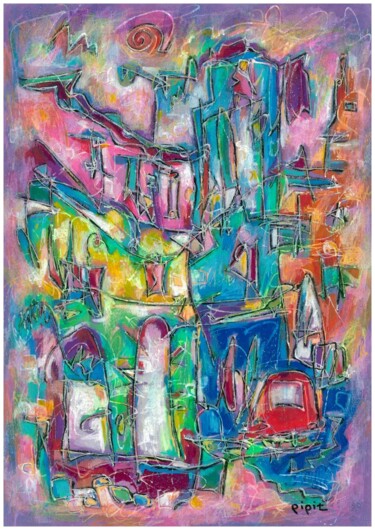 Malerei mit dem Titel "Wonderland town" von Pipit Yamamoto, Original-Kunstwerk, Acryl