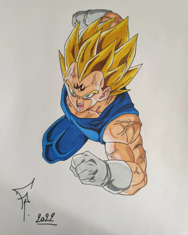 Dessin intitulée "Majin Végéta" par Frankie Pires De Sousa (FP), Œuvre d'art originale, Marqueur