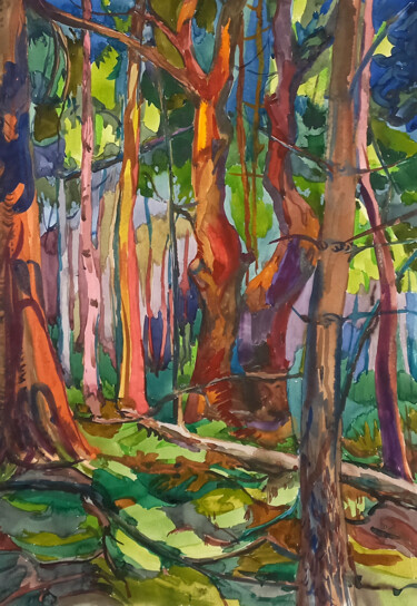 Pintura titulada "Лес,деревья" por Igor Piskunov, Obra de arte original, Acuarela