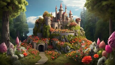 Artes digitais intitulada "Flower castle" por Pixqix, Obras de arte originais, Imagem gerada por IA