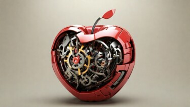 Arts numériques intitulée "Mechanical apple" par Pixqix, Œuvre d'art originale, Image générée par l'IA