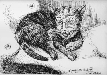 「I wanna be your cat」というタイトルの描画 Patrick Janninによって, オリジナルのアートワーク, インク