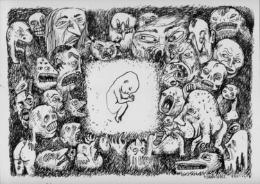 Dibujo titulada "Le refuge" por Patrick Jannin, Obra de arte original, Tinta