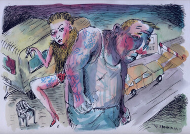 Drawing titled "Les tatoués" by Patrick Jannin, Original Artwork, Ink