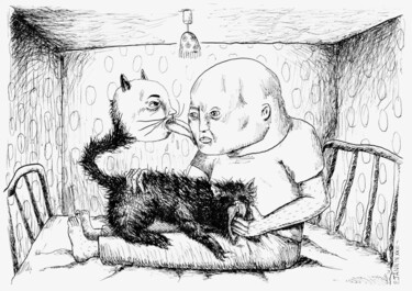 Dibujo titulada "Les caresses" por Patrick Jannin, Obra de arte original, Tinta