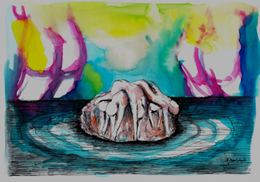 Desenho intitulada "(une île) - Fossiles" por Patrick Jannin, Obras de arte originais, Tinta