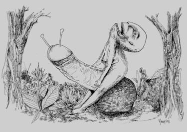Dibujo titulada "Figaro l'escargot" por Patrick Jannin, Obra de arte original, Tinta
