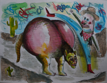 图画 标题为“Cow boy et loup gar…” 由Patrick Jannin, 原创艺术品, 墨