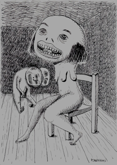Σχέδιο με τίτλο "Happyness et Toile…" από Patrick Jannin, Αυθεντικά έργα τέχνης, Μελάνι
