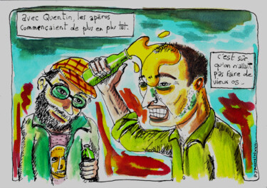 Tekening getiteld "L'apéro" door Patrick Jannin, Origineel Kunstwerk, Aquarel