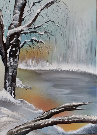 Painting titled "Première neige" by Pascal Koza, Original Artwork, Acrylic Mounted on Wood Stretcher frame