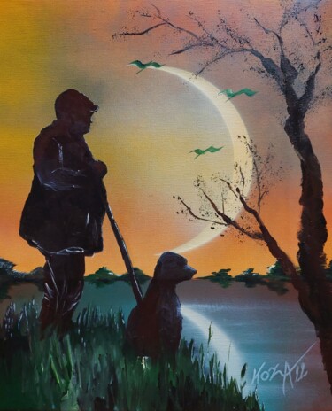 Картина под названием "Le chasseur" - Pascal Koza, Подлинное произведение искусства, Акрил Установлен на Деревянная рама для…