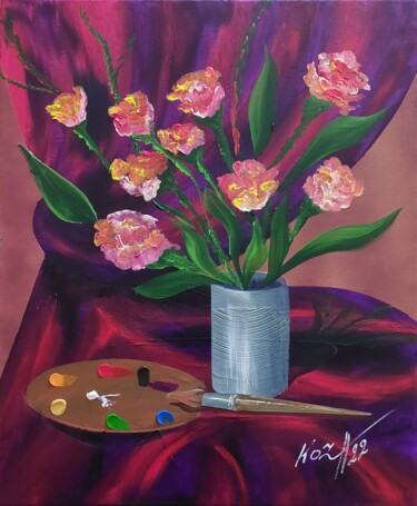 Картина под названием "Atelier de fleurs" - Pascal Koza, Подлинное произведение искусства, Акрил