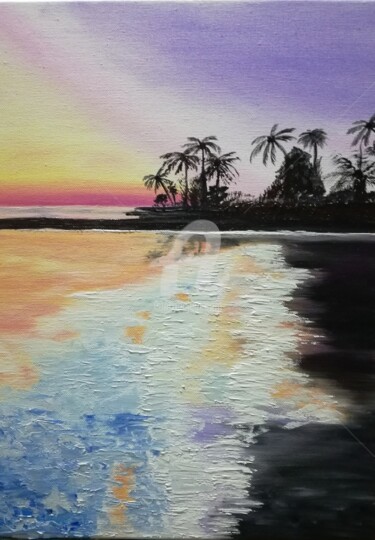 「Sunset on the beach」というタイトルの絵画 Plakhotnyk Nataliiaによって, オリジナルのアートワーク, オイル
