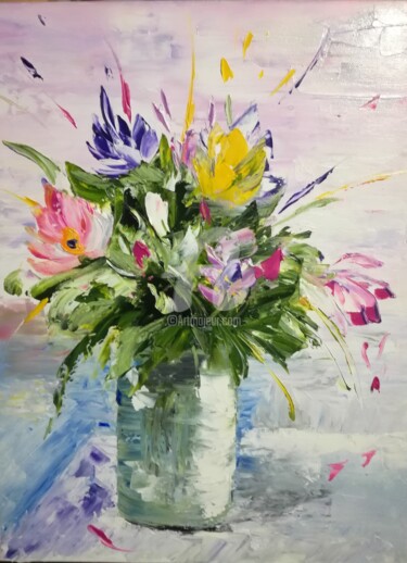 Schilderij getiteld "One love, flowers,…" door Plakhotnyk Nataliia, Origineel Kunstwerk, Olie