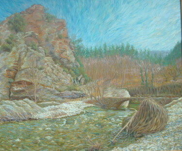 Pintura intitulada "la bèrgère du pont" por Bob Du Sud, Obras de arte originais, Óleo