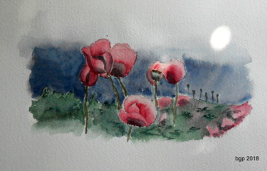 Peinture intitulée "Les Pavots" par Bernadette Grelier, Œuvre d'art originale, Aquarelle