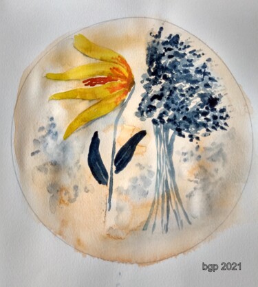 Schilderij getiteld "Mandala a la tulipe" door Bernadette Grelier, Origineel Kunstwerk, Aquarel
