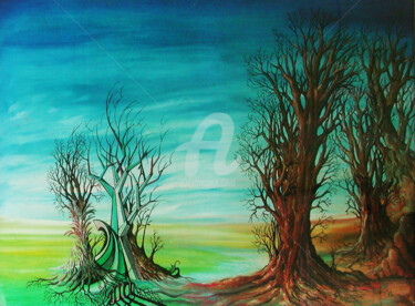 Painting titled "Alberi" by Plauso Nivo Battistini, Original Artwork, Oil