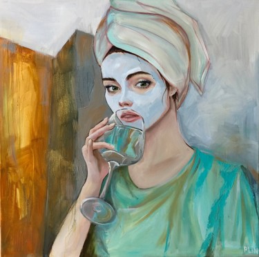 Painting titled "Contemporary" by Polina Kupriianova, Original Artwork, Oil Mounted on Wood Stretcher frame