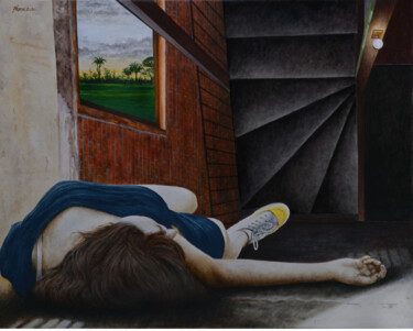 Картина под названием "Escalier noir" - Plumerand Frédéric, Подлинное произведение искусства, Масло